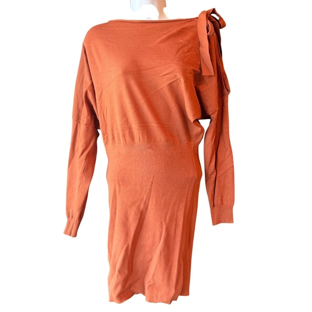 Exlura Knit Sweater Dress Tie Shoulder Bodycon Women's Size Medium Rust Orange